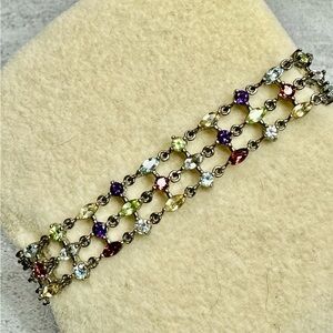 Ross Simons 925 Silver 3 Row Multi Gems Bracelet Fits 6.5” Wrist #999
